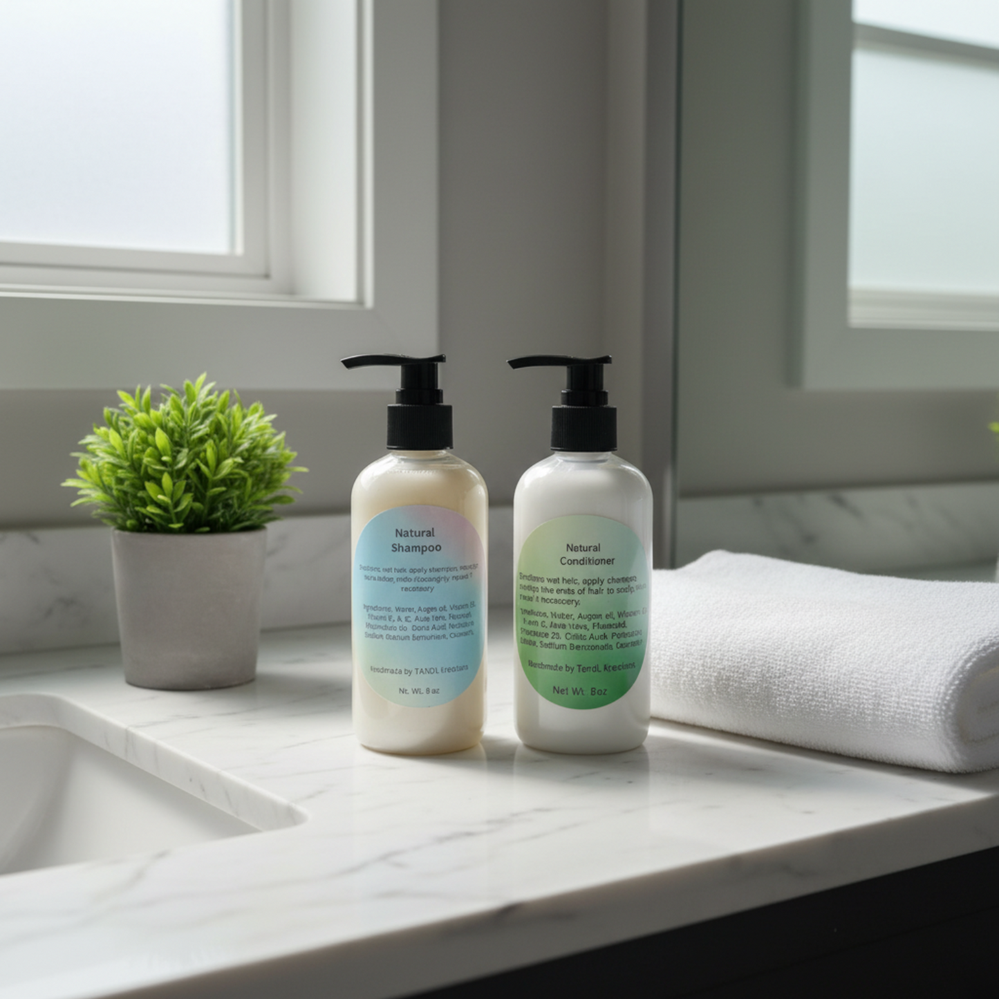 Natural hair duo on marble counter