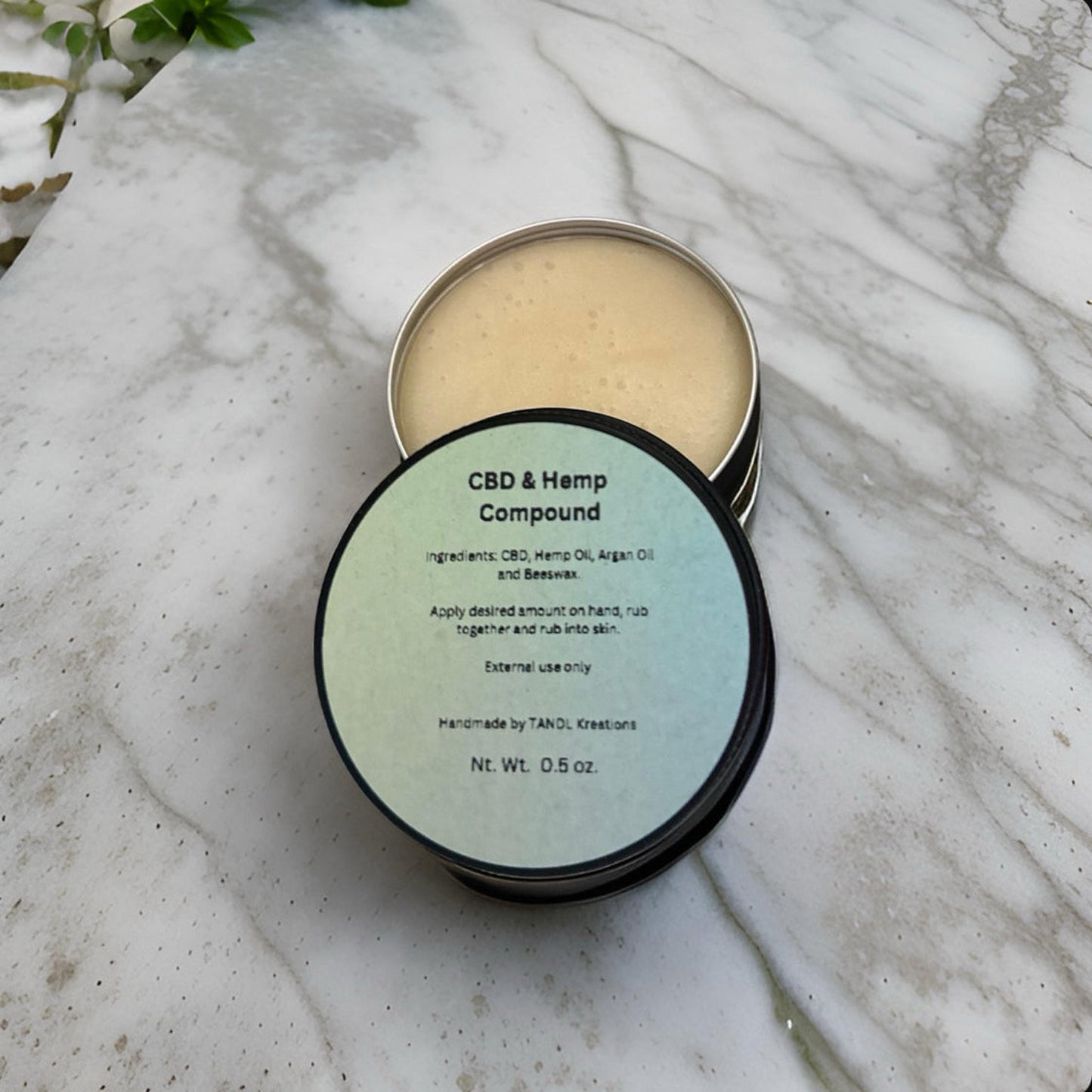 CBD/Hemp compound 2oz Pain relief TandL Kreations tin opened