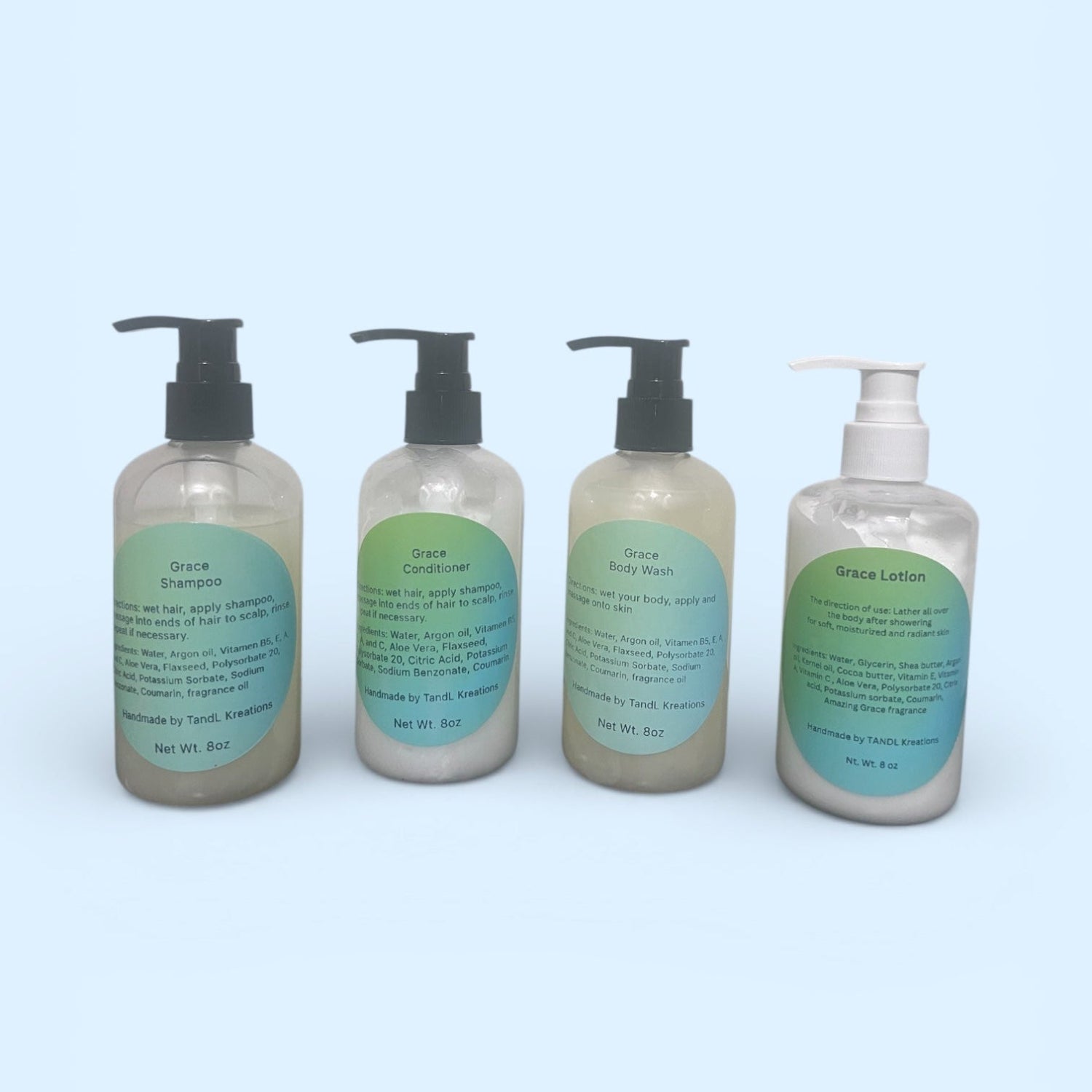 Grace Shampoo, conditioner, body wash and lotion hair & body set. 