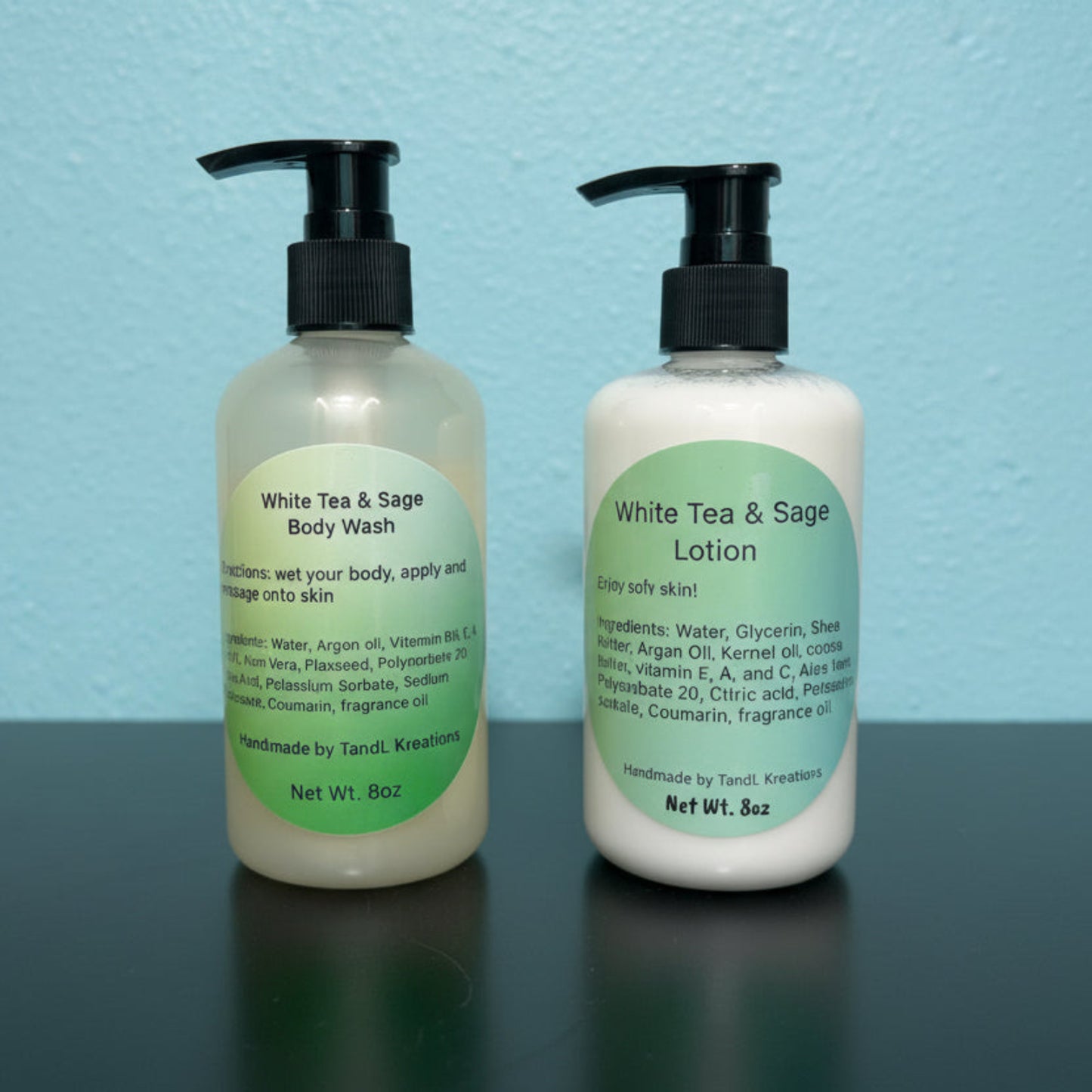 Mini bundle| 2-8oz | Body wash & Lotion | White Tea & Sage | TandL Kreations