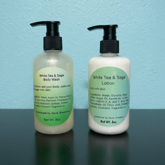 Mini bundle| 2-8oz | Body wash & Lotion | White Tea & Sage | TandL Kreations