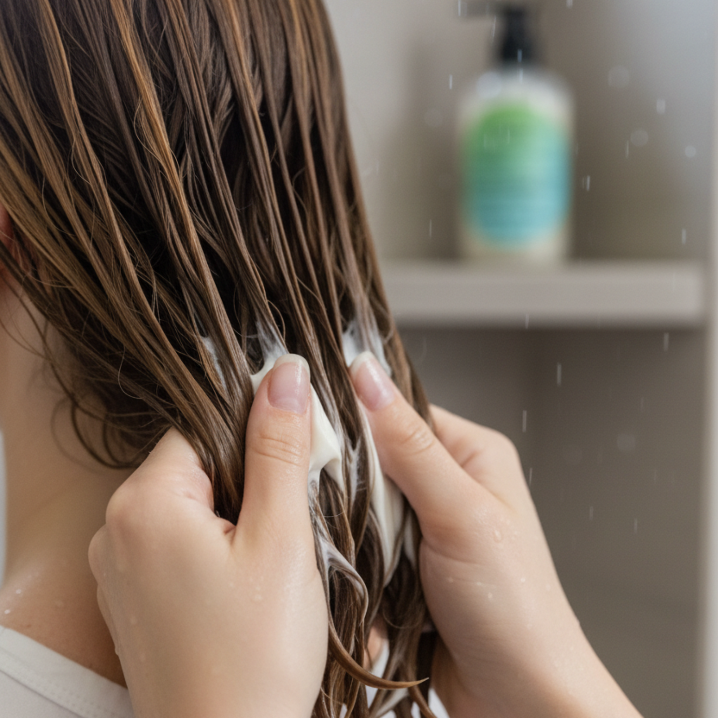 Conditioner hair application close-up TandL Kreations French Lavender & Honey Hair and body care set