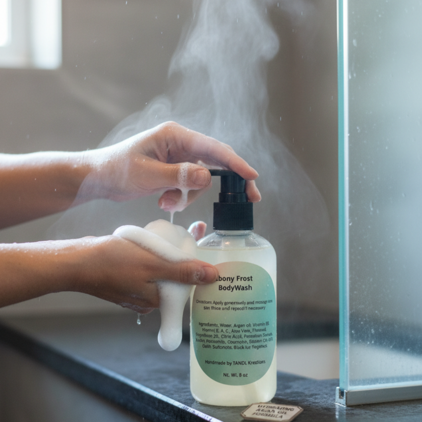 Ebony Frost Body Wash with suds tandl kreations argan oil