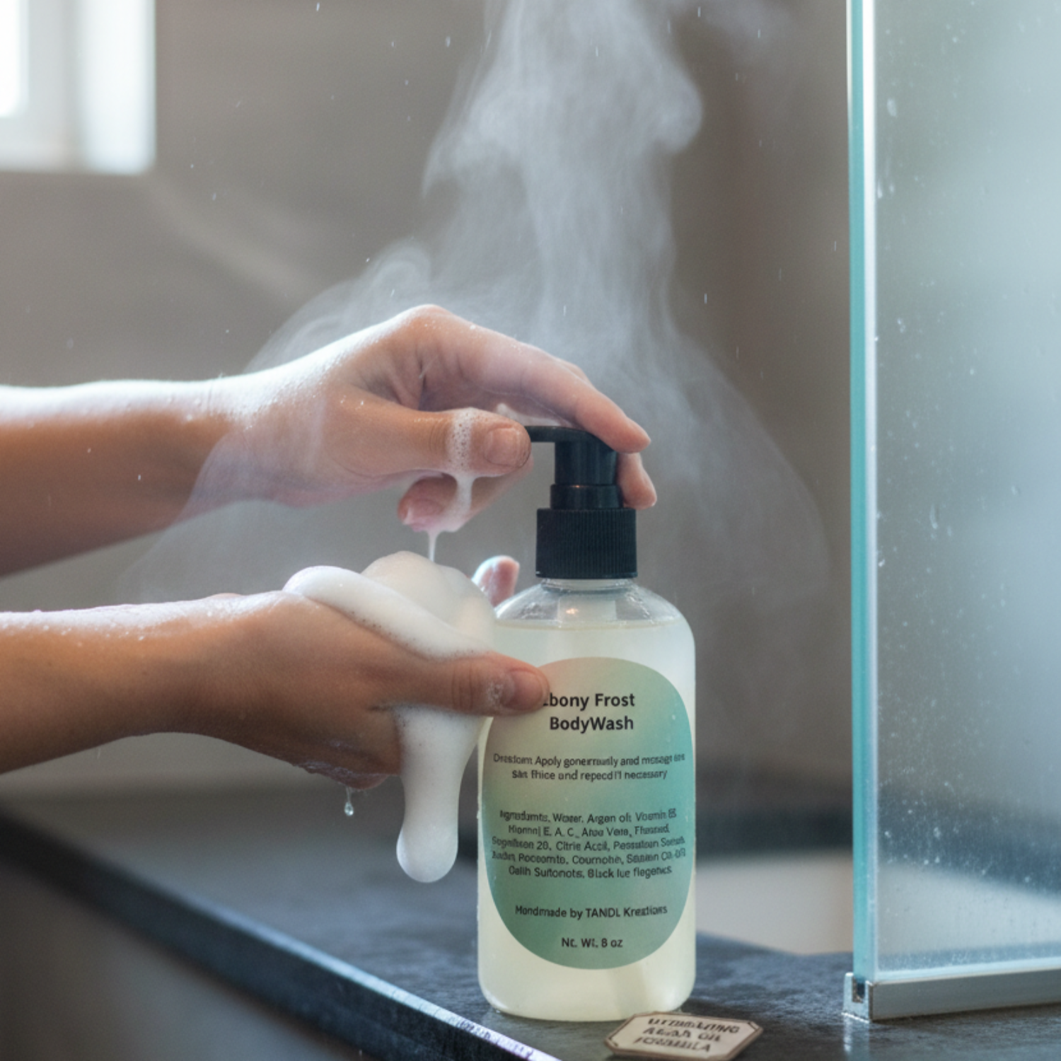 Ebony Frost Body Wash with suds tandl kreations argan oil