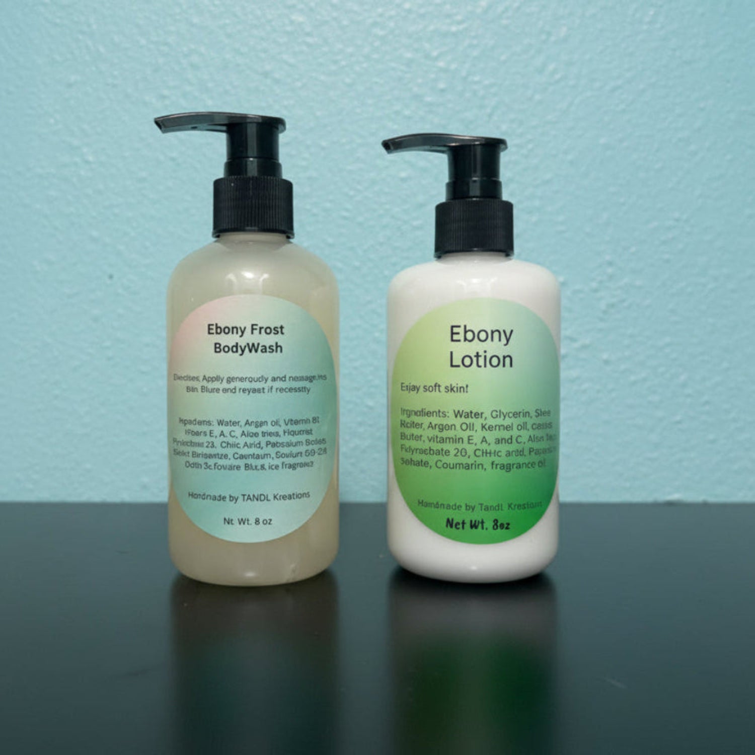 Ebony Frost Argan Oil 2- 8oz Body Wash a d Lotion TandL Kreations