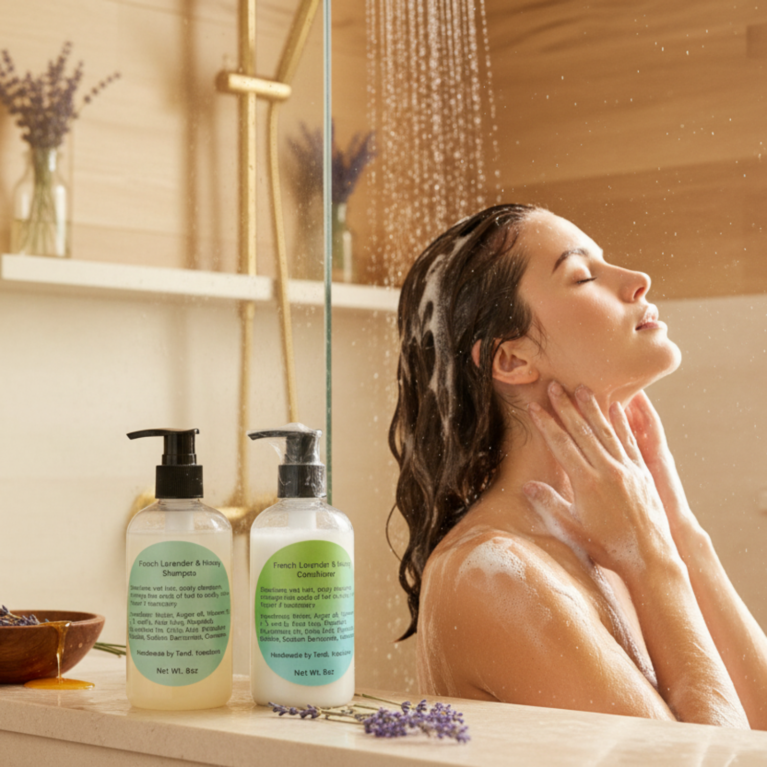 French Lavender & Honey Duo - Shampoo & Conditioner in Use