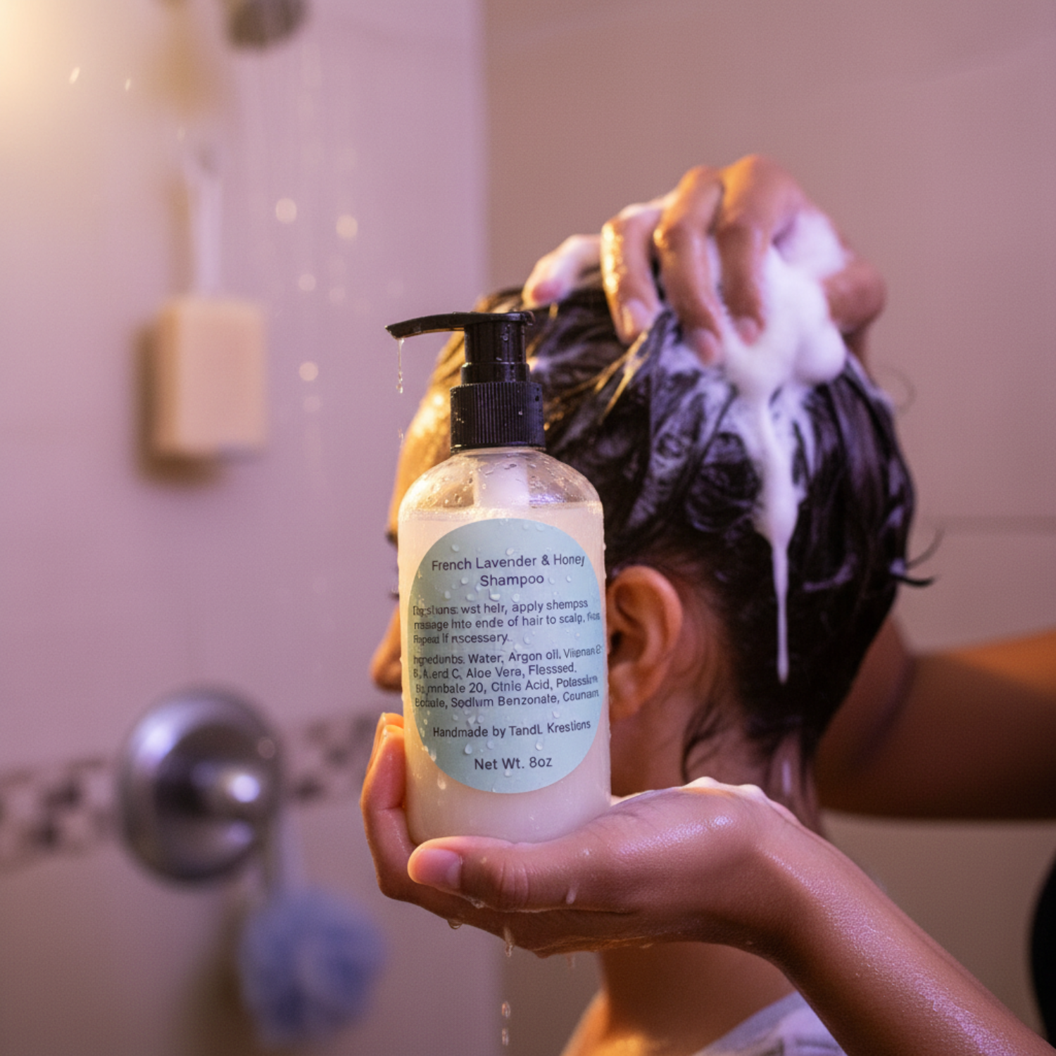 French Lavender & Honey Shampoo In Use