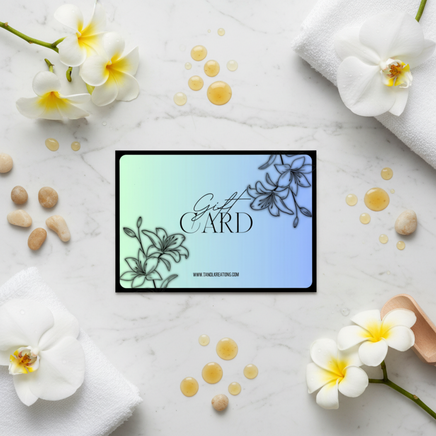 Gift card flat lay with spa elements