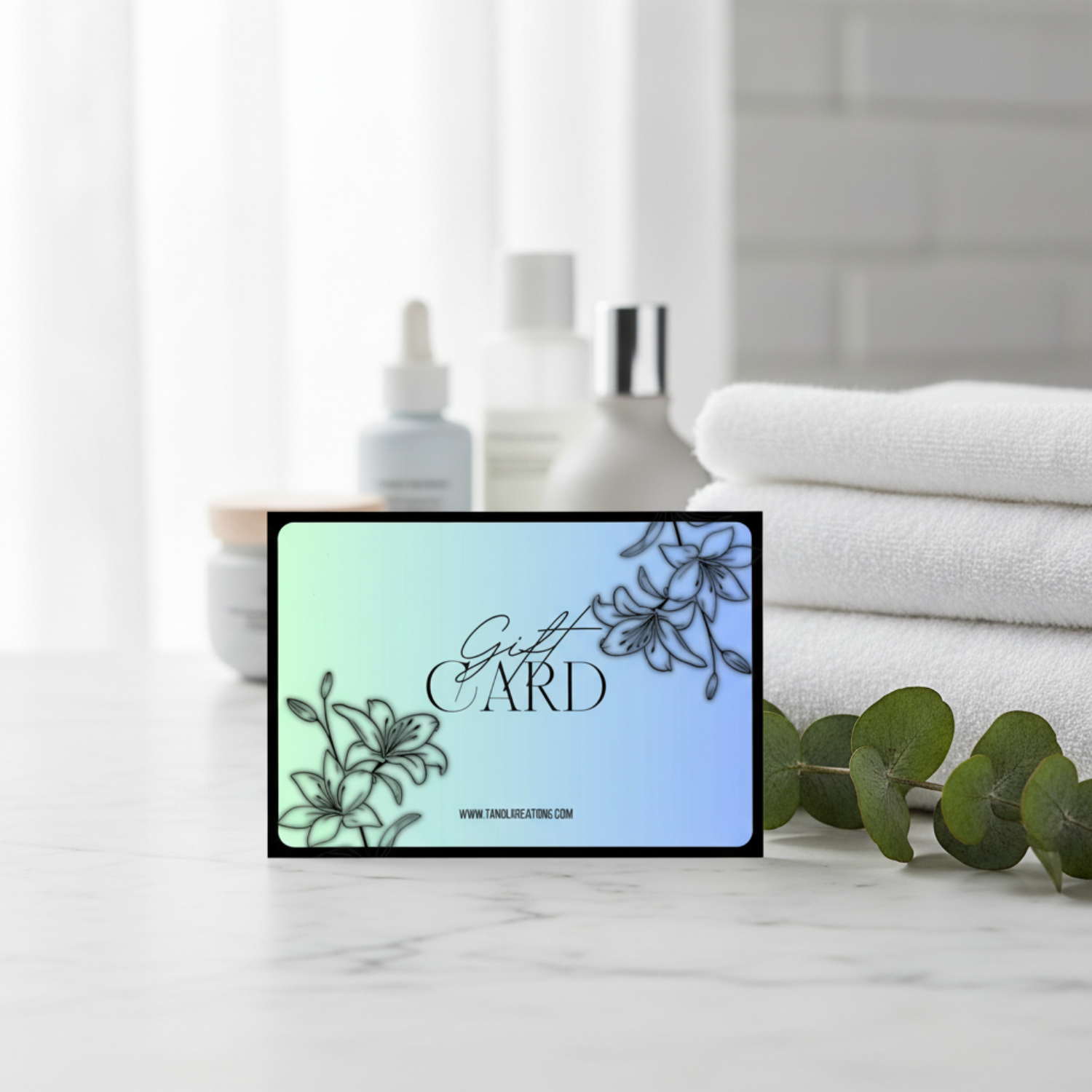 Gift card on marble with spa elements