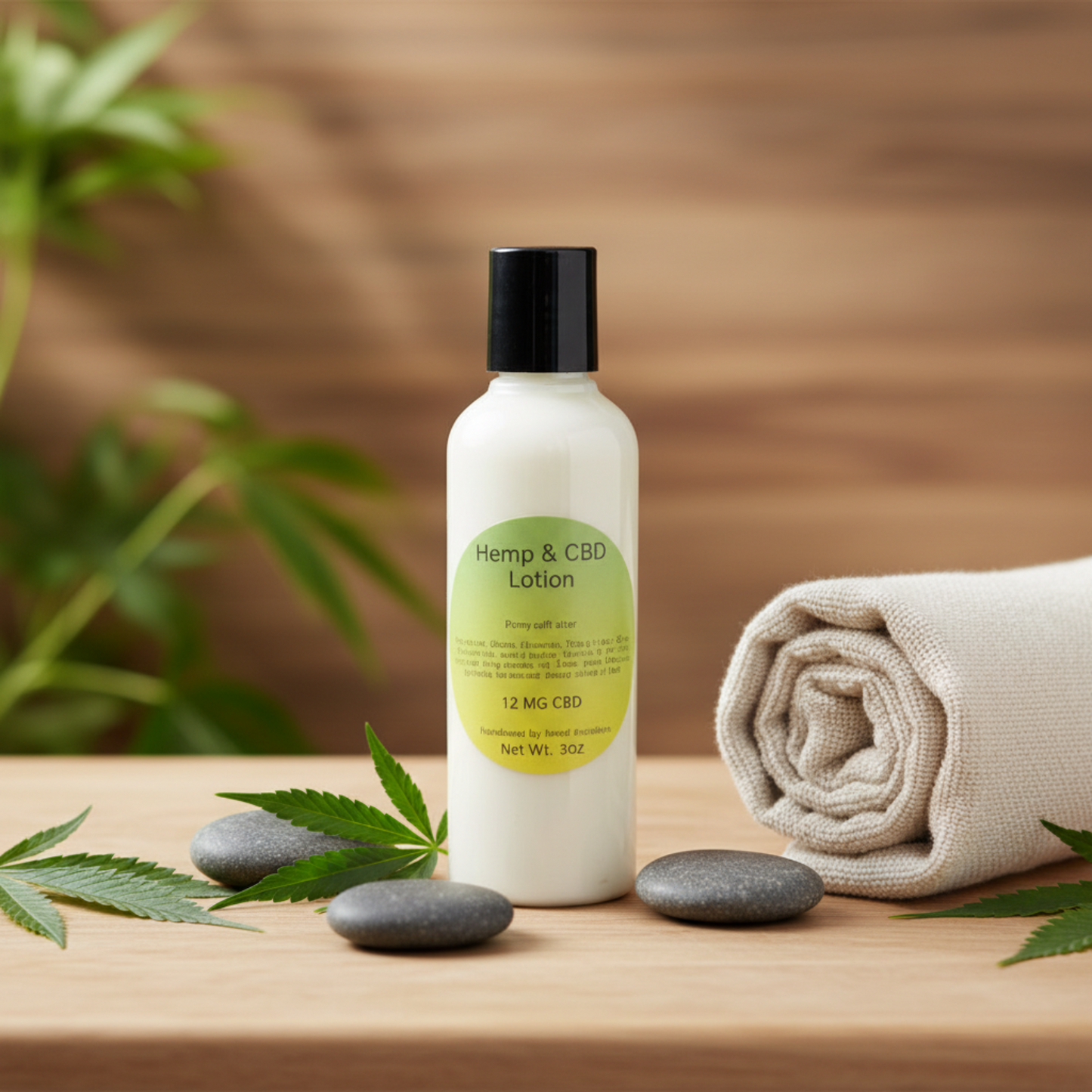 Hemp & CBD Lotion Wood Surface