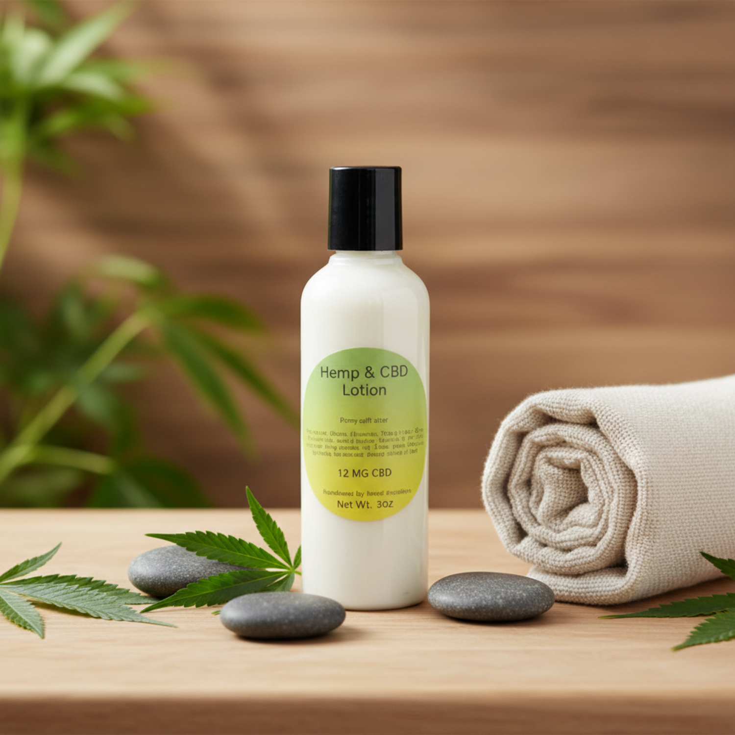 Hemp & CBD Lotion Wood Surface