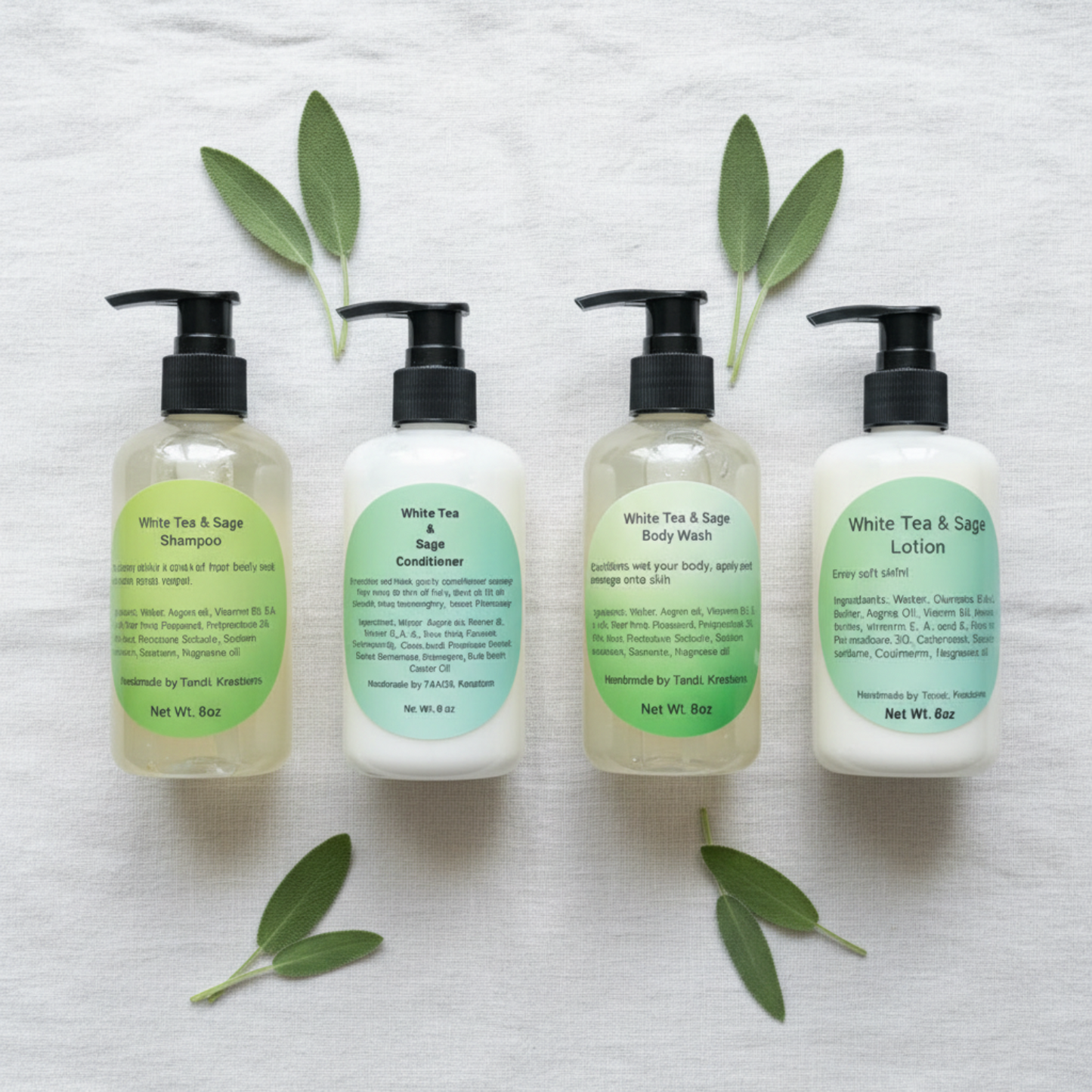 White Tea & Sage 4-piece set flat-lay