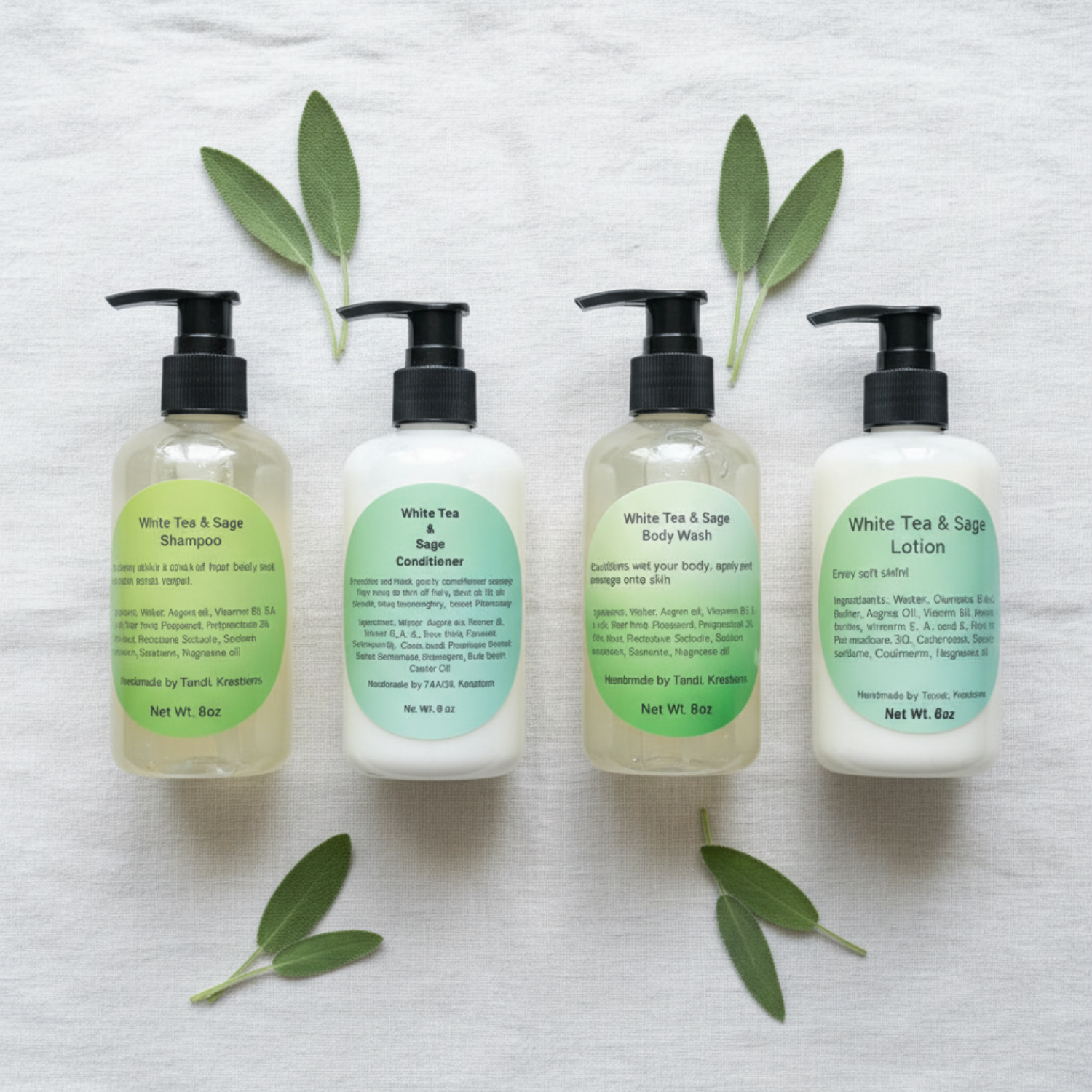 White Tea & Sage 4-piece set flat-lay