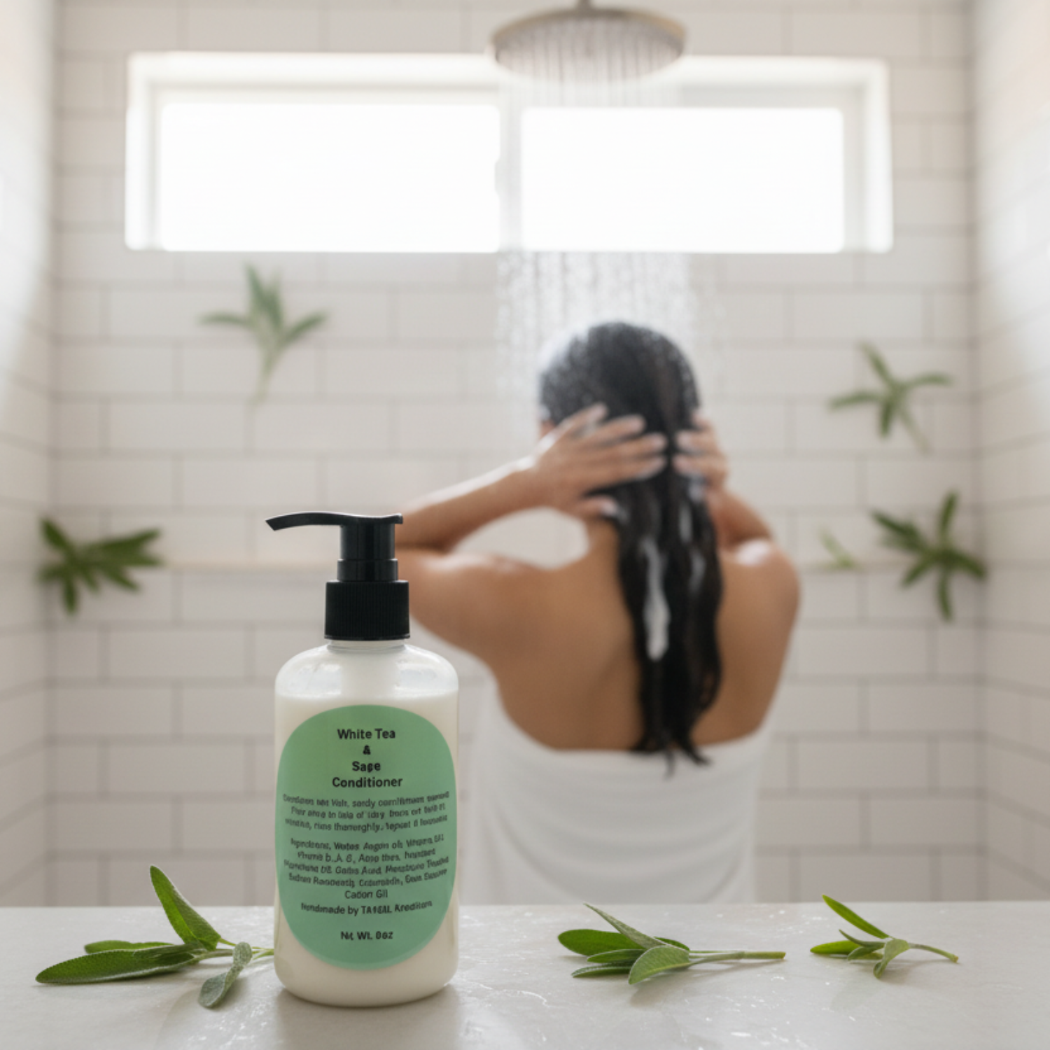 White Tea & Sage Conditioner - Person Applying in Shower