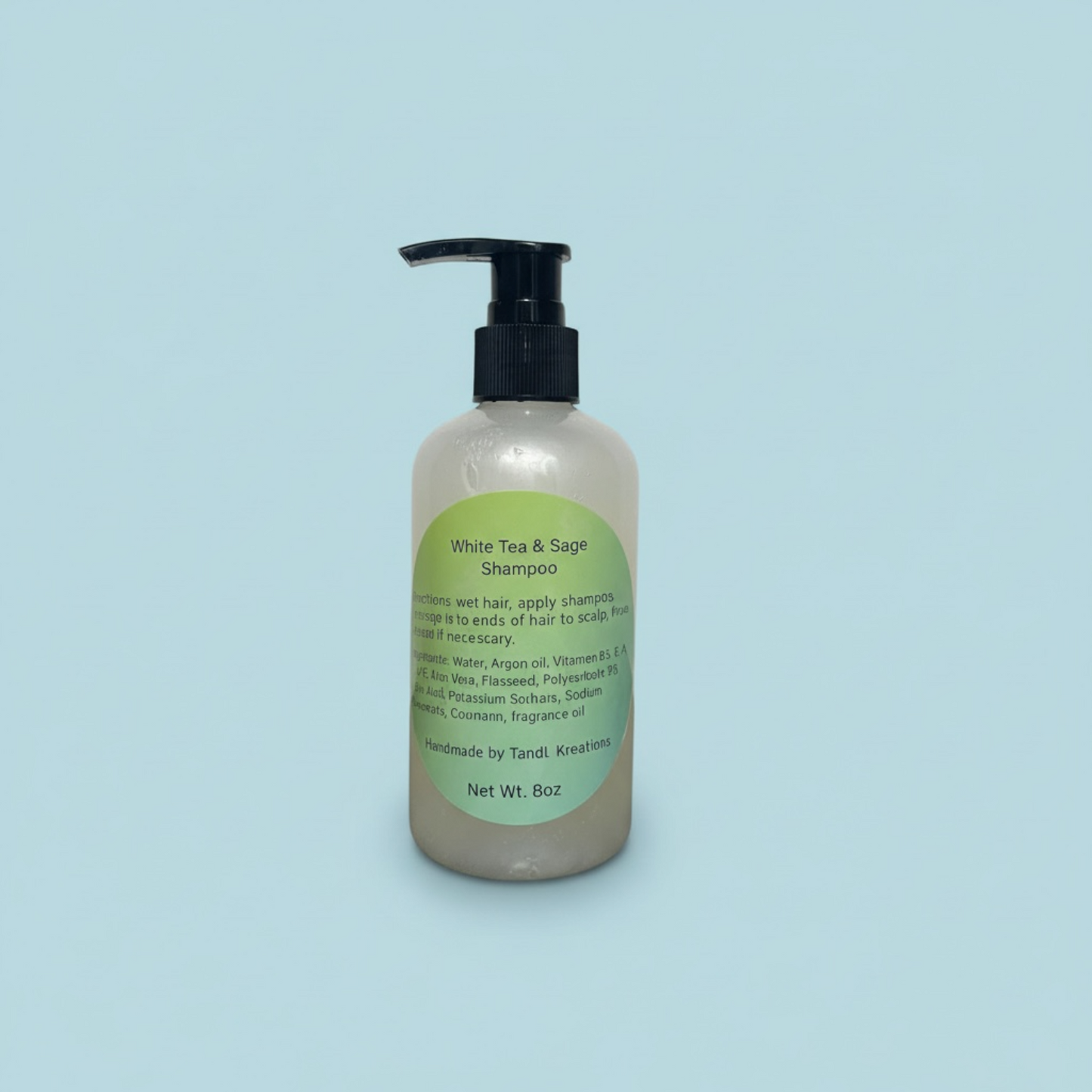 white tea & sage shampoo argan oil 8oz tandl kreations