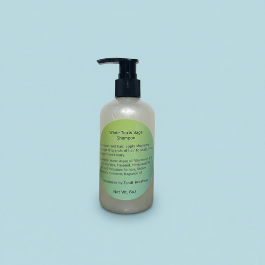 white tea & sage shampoo argan oil 8oz tandl kreations