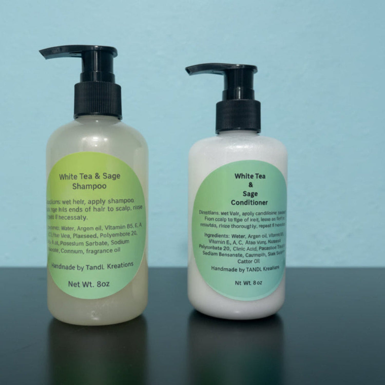 White Tea & Sage Duo Body Shampoo and Conditioner Argan Oil 2-8oz  TandL Kreations